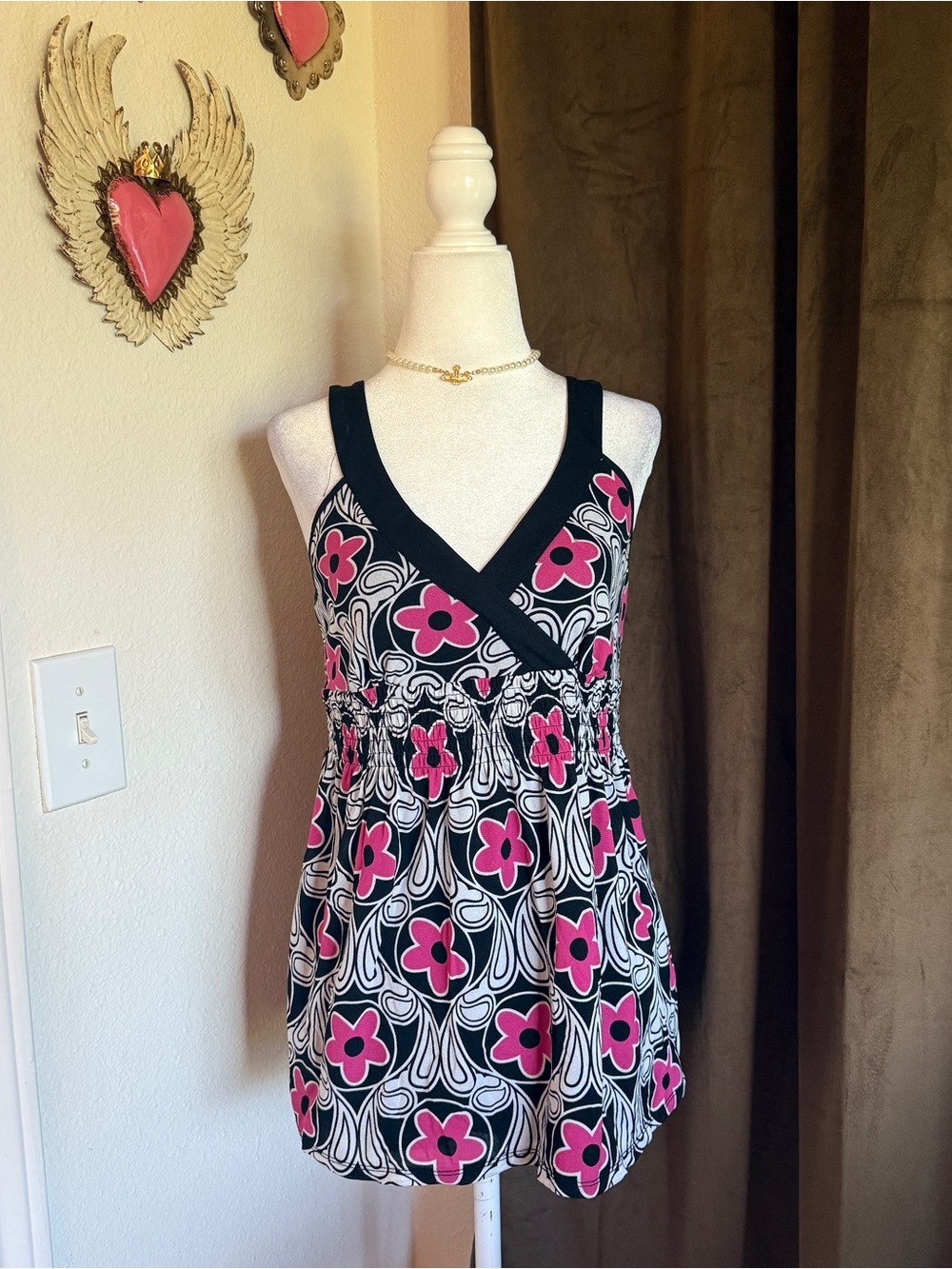 Style & Co. Black and Pink Floral Tank Top